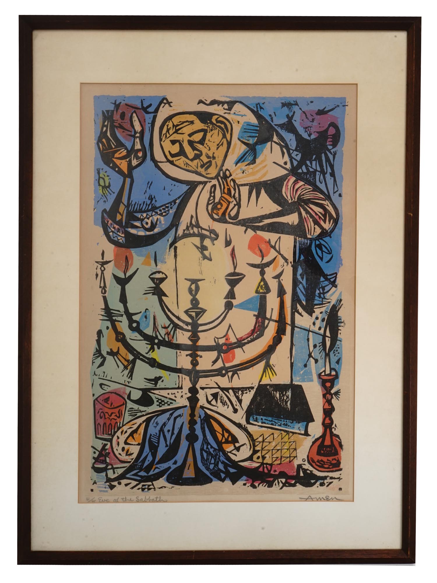 JUDAICA AMERICAN WOODCUT PRINT BY IRVING AMEN PIC-0